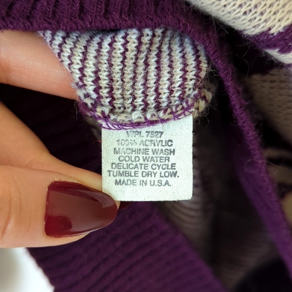 Aspetuck Trading Co. 90's Vintage Funky Knit Crewneck Sweater Taupe Purple XL - Picture 6 of 12